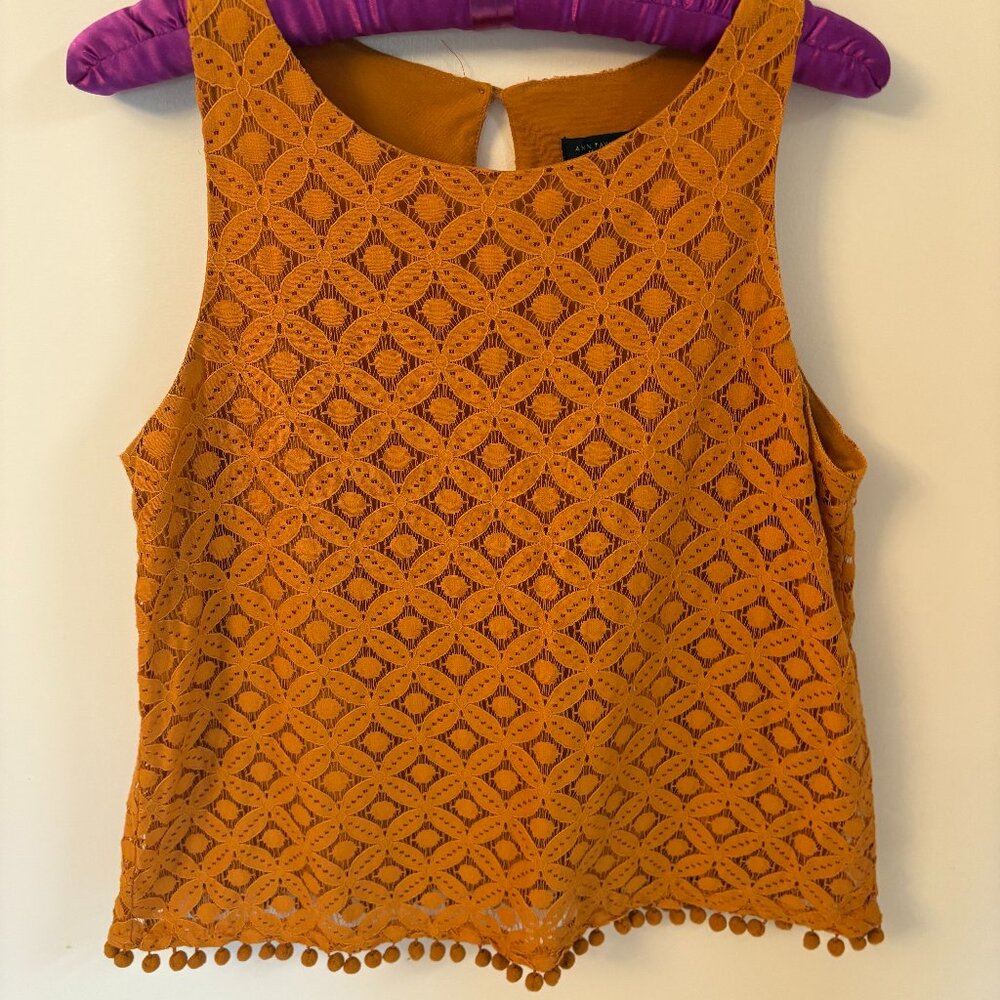Ann Taylor Factory Mustard Yellow/Gold Sleeveless Lace Blouse